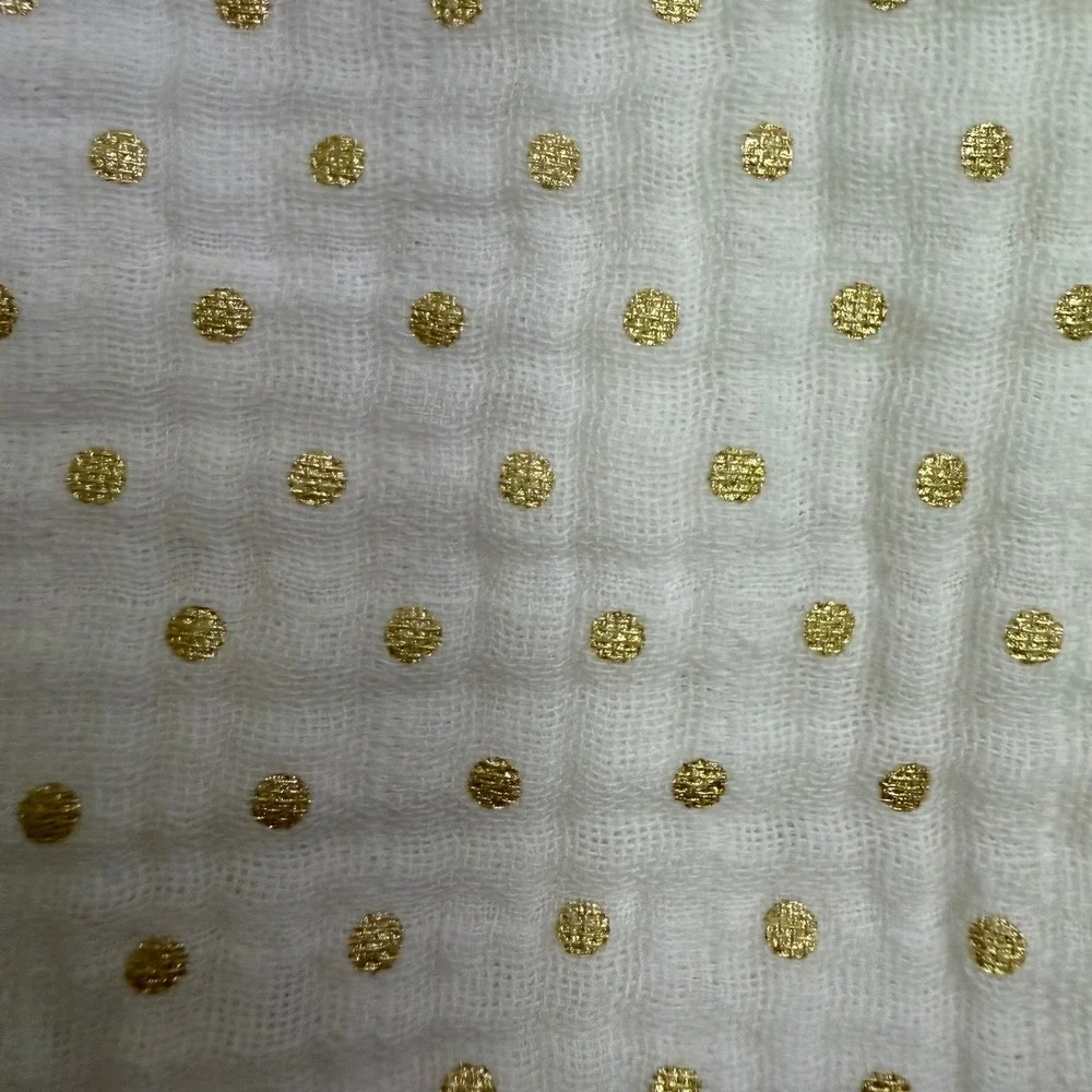 Pottery Barn Kids Organic Cotton Muslin Swaddle Blanket White Gold Polka Dot